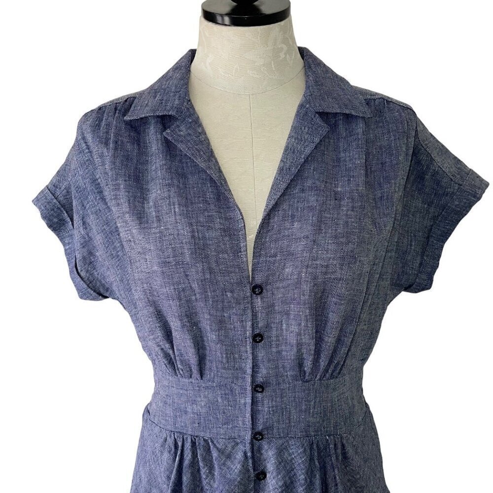 Amy Kuschel Womens Shirt Dress Size Small Blue Midi Button Down Collared - Picture 3 of 10